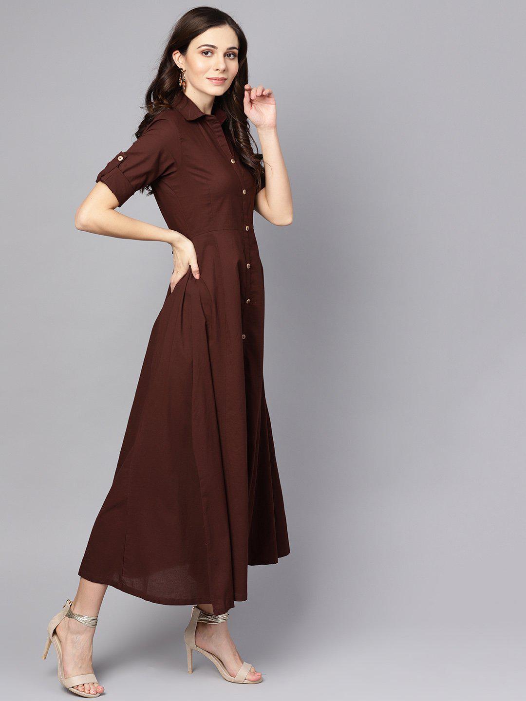 solid-chocolate-brown-maxi-dress-10804006BR, Women Clothing, Cotton Dress