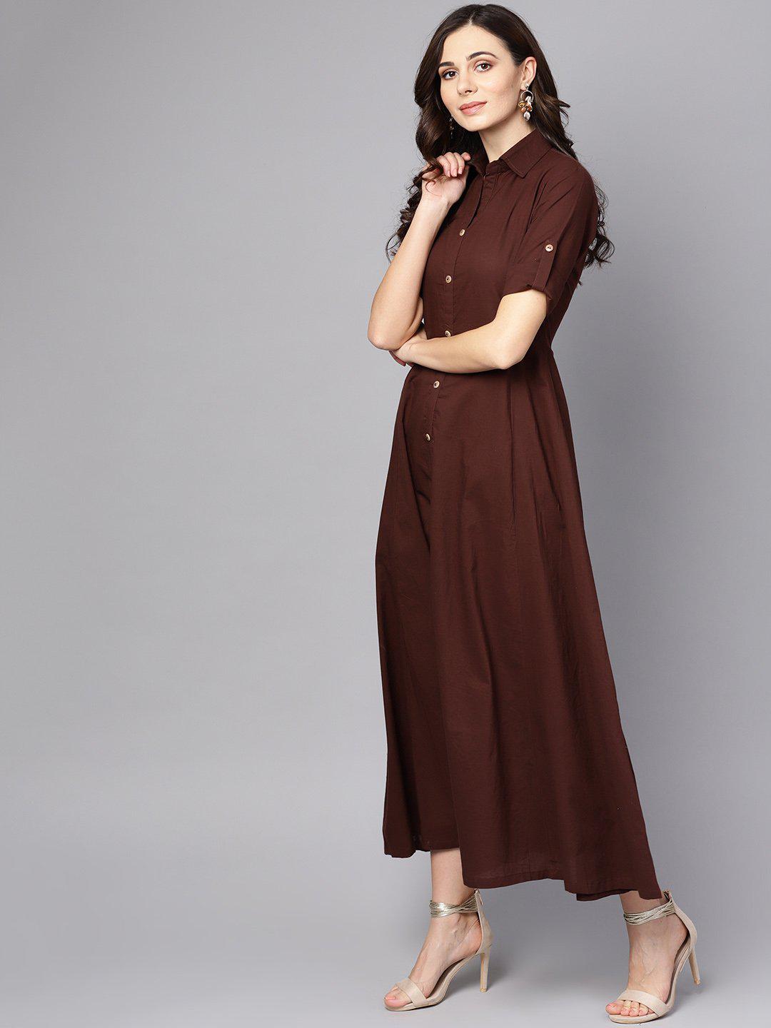 solid-chocolate-brown-maxi-dress-10804006BR, Women Clothing, Cotton Dress