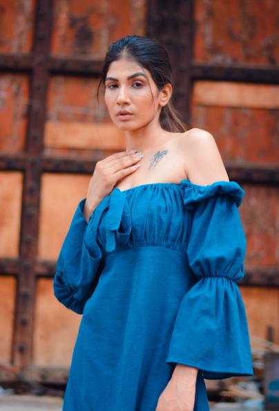 solid-summer-puffy-b-knot-dress-11604019BL, Women Clothing, Cotton Dress