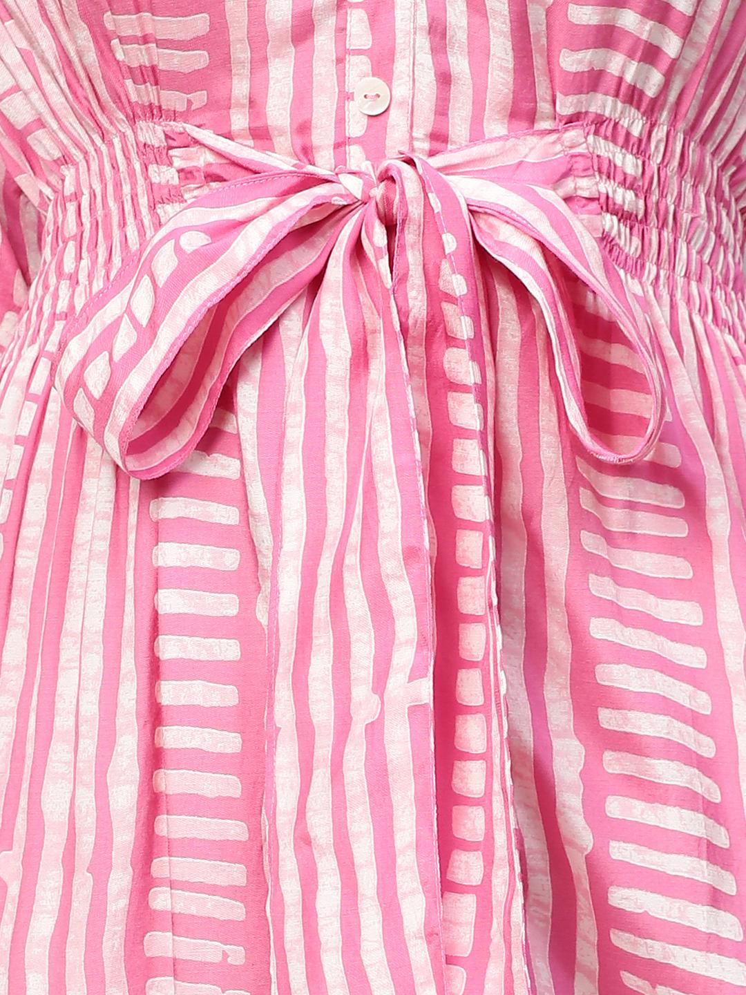 stripes-printed-flared-midi-dress-10304012PK, Women Clothing, Muslin Silk Dress