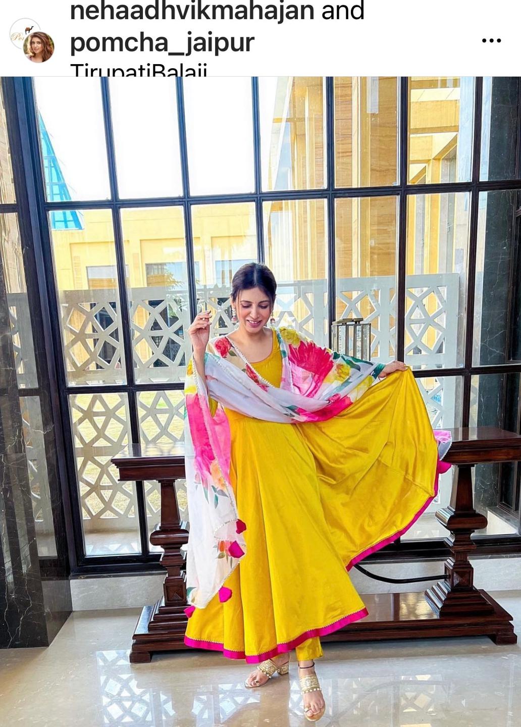 sunflower-cotton-silk-yellow-anarkali-11403058YL, Women Indian Ethnic Clothing, Cotton Silk Kurta Set Dupatta