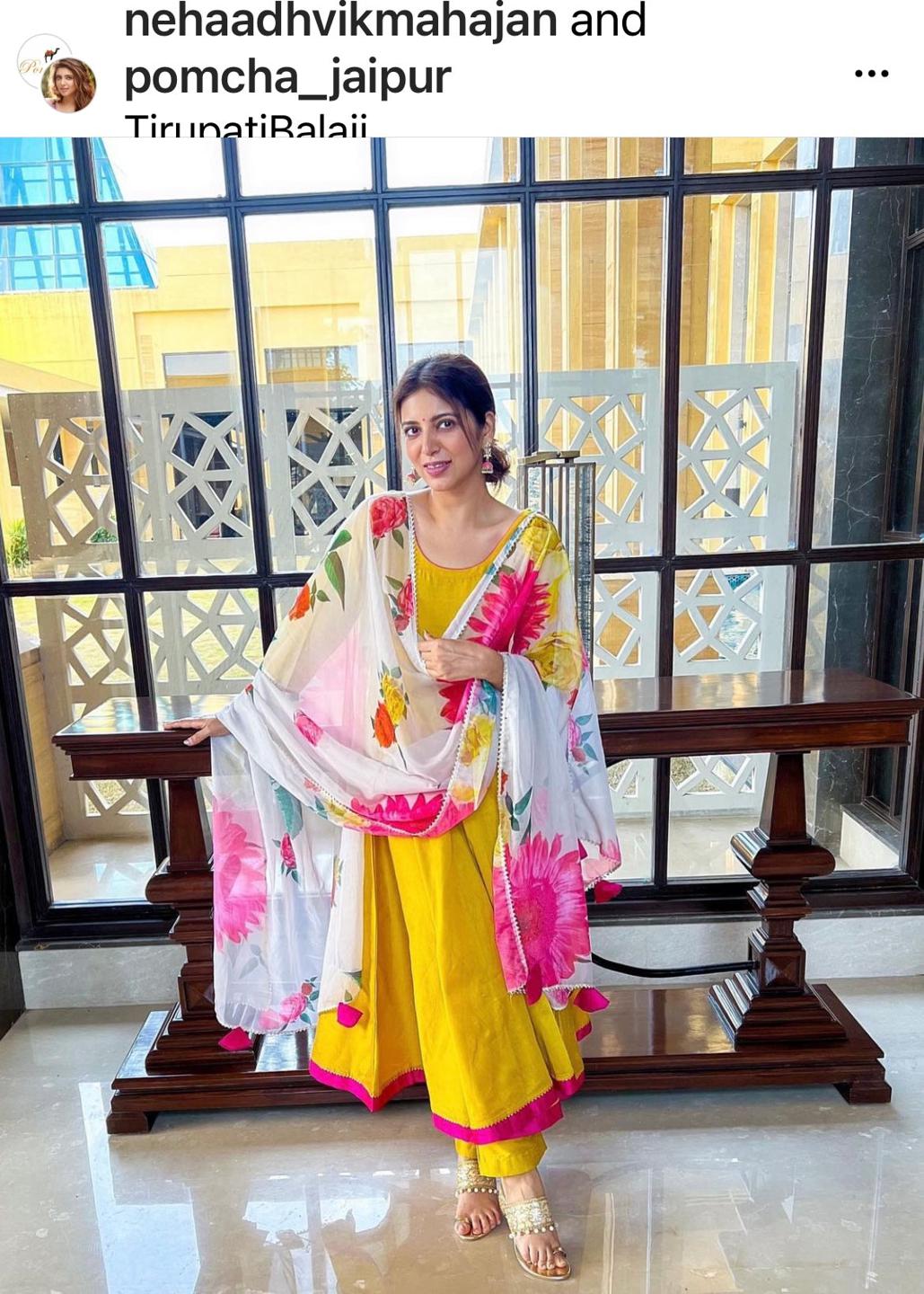 sunflower-cotton-silk-yellow-anarkali-11403058YL, Women Indian Ethnic Clothing, Cotton Silk Kurta Set Dupatta