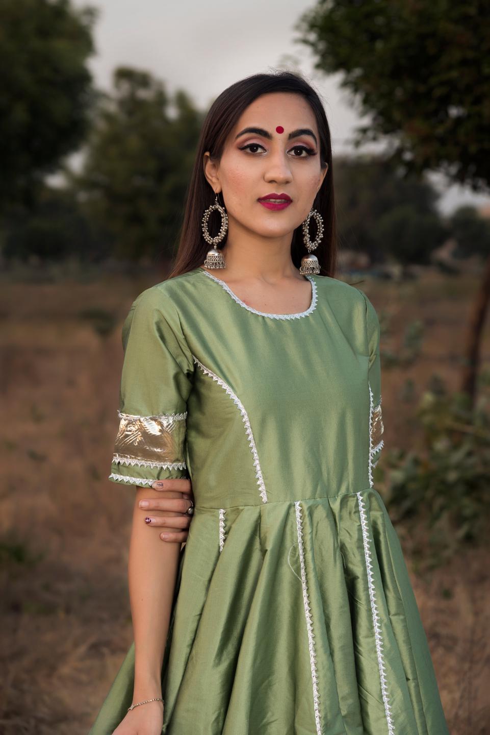 taffeta-silk-mint-green-anarkali-11403055GR, Women Indian Ethnic Clothing, Silk Kurta Set Dupatta