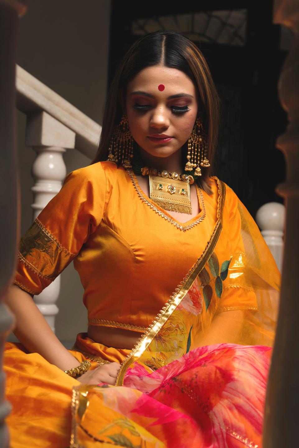 taffeta-silk-orange-lehenga-11423052OR, Women Indian Ethnic Clothing, Silk Lehenga Choli