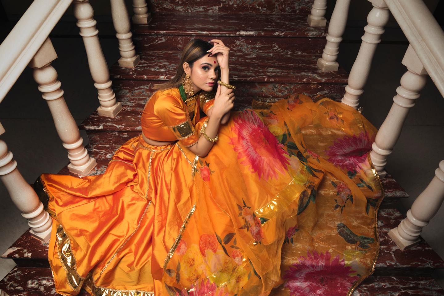 taffeta-silk-orange-lehenga-11423052OR, Women Indian Ethnic Clothing, Silk Lehenga Choli