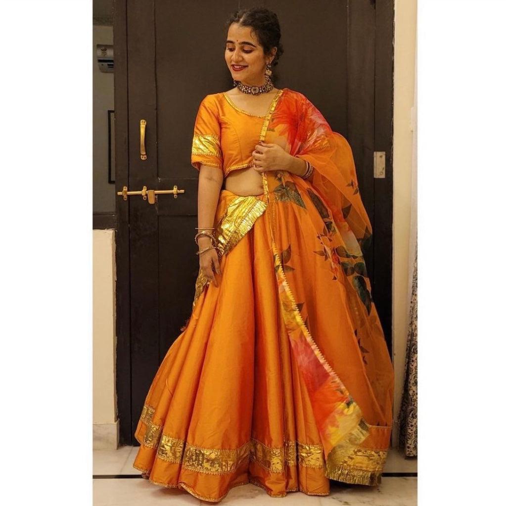 taffeta-silk-orange-lehenga-11423052OR, Women Indian Ethnic Clothing, Silk Lehenga Choli