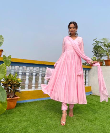 Taffy Pink Angrakha Anarkali Suit online in USA | Free Shipping , Easy  Returns