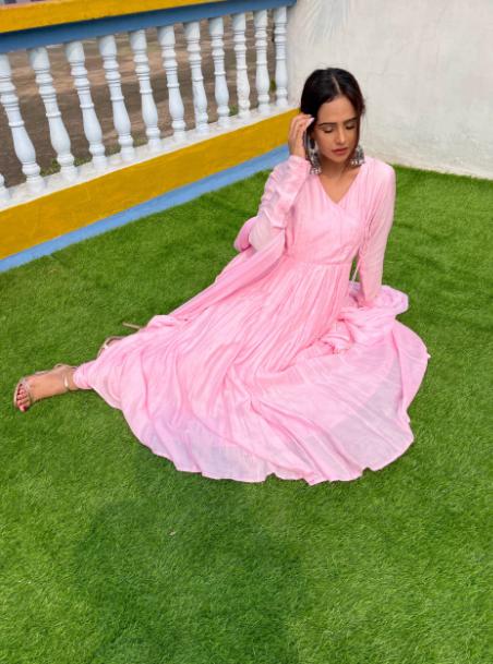 taffy-pink-angrakha-anarkali-suit-11603044PK, Women Indian Ethnic Clothing, Muslin Silk Kurta Set Dupatta