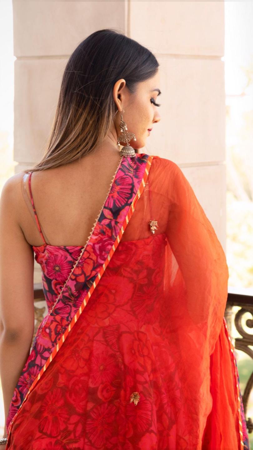 tara-orange-printed-anarkali-set-11403073OR, Women Indian Ethnic Clothing, Chiffon Kurta Set Dupatta