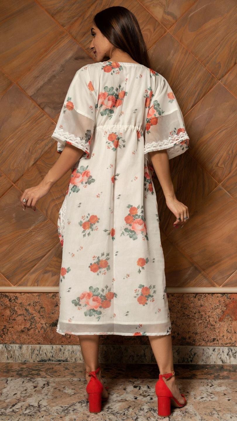 white-and-red-organza-caftan-dress-11421075WH, Women Clothing, Organza Caftan