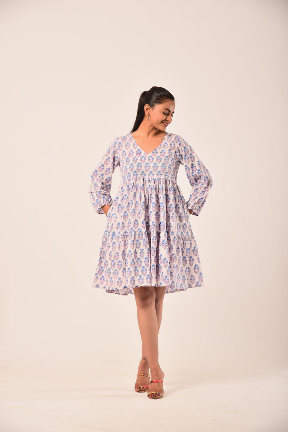 White Block Print Short Dress