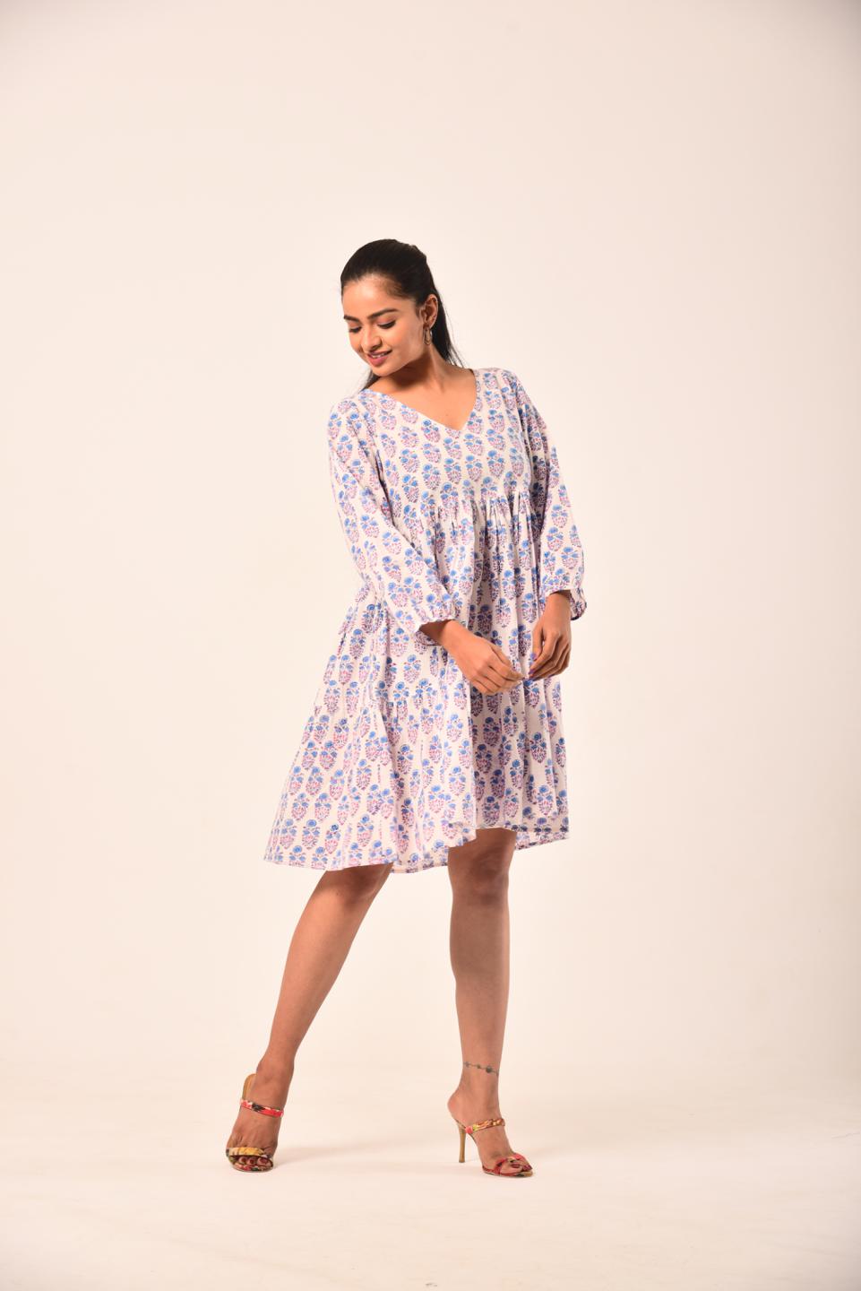 White Block Print Short Dress