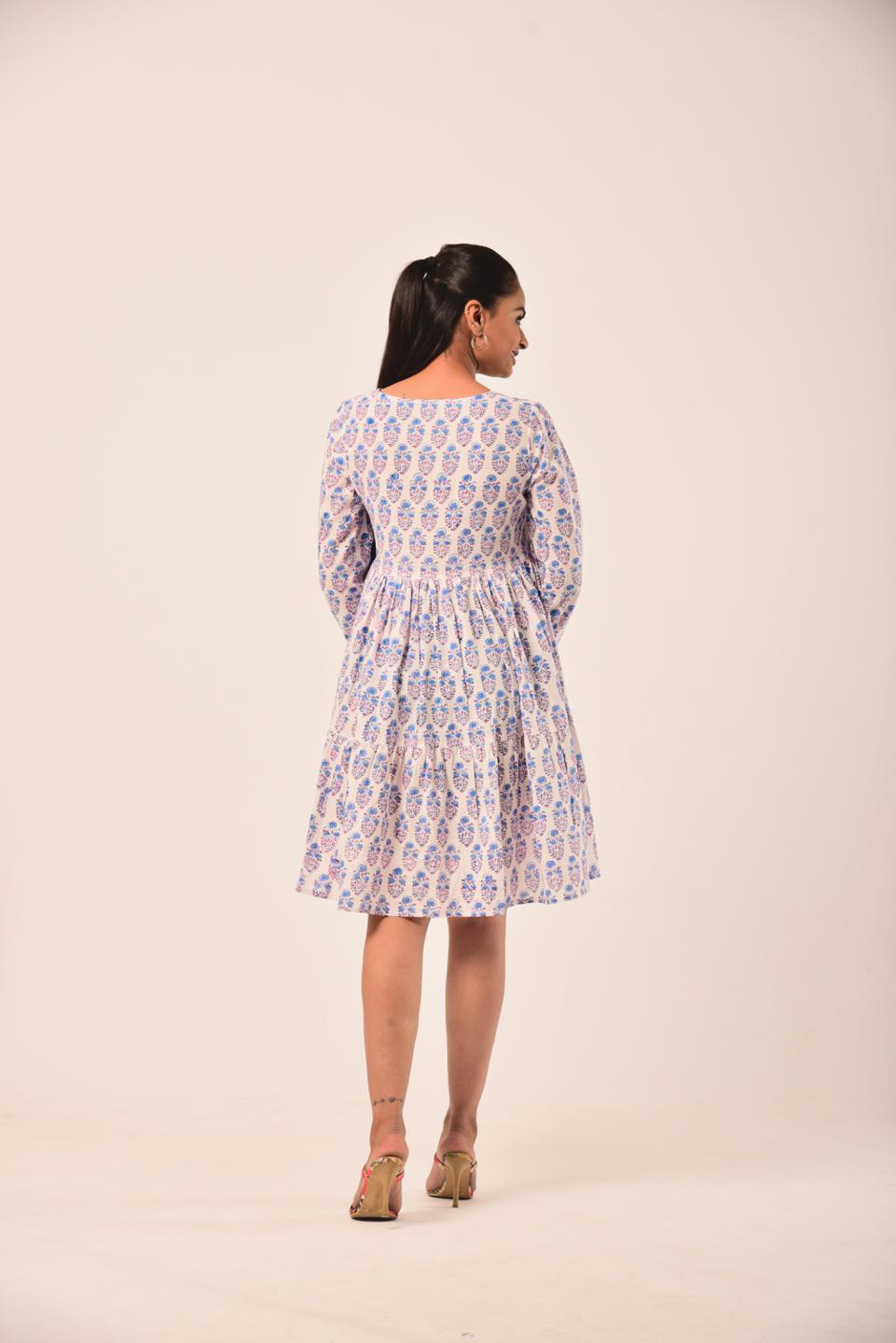 White Block Print Short Dress