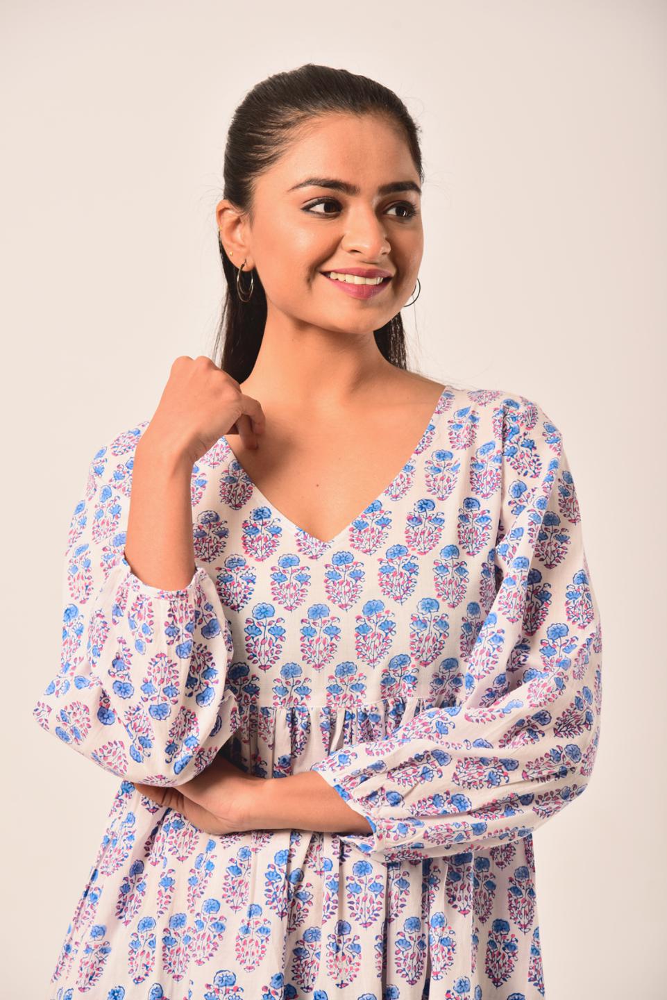 White Block Print Short Dress