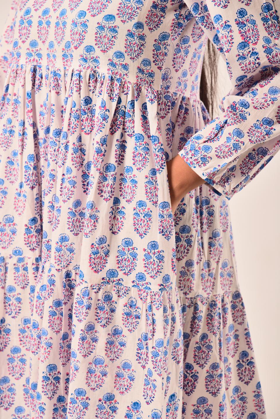 White Block Print Short Dress