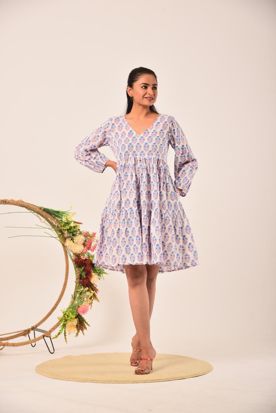 White Block Print Short Dress