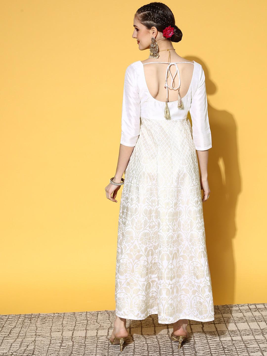 white-foil-print-anarkali-maxi-dress-10704048WH, Women Clothing, Silk Dress