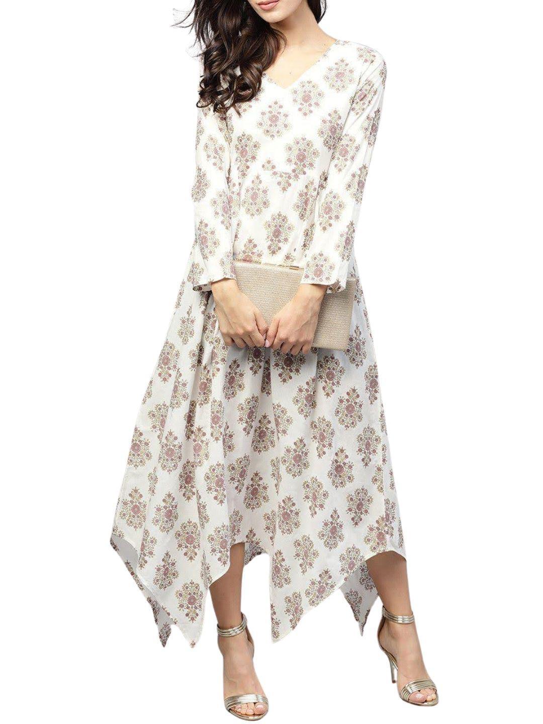 white-printed-maxi-dress-with-full-sleeves-10204101WH, Women Clothing, Cotton Dress