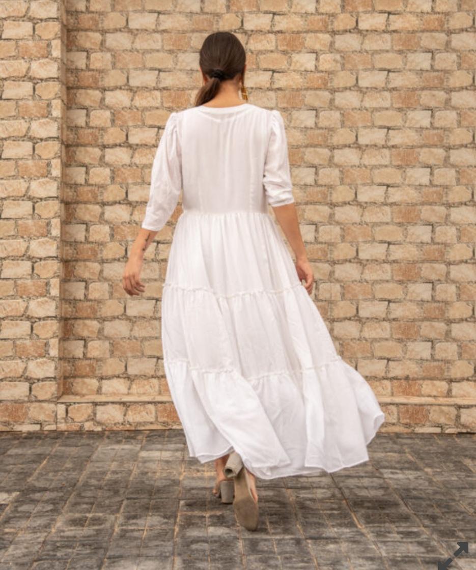 white-tier-trio-dress-11604050WH, Women Clothing, Muslin Silk Dress