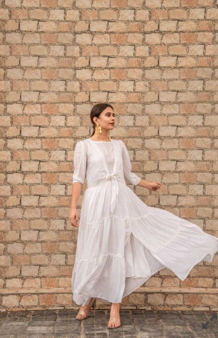 white-tier-trio-dress-11604050WH, Women Clothing, Muslin Silk Dress