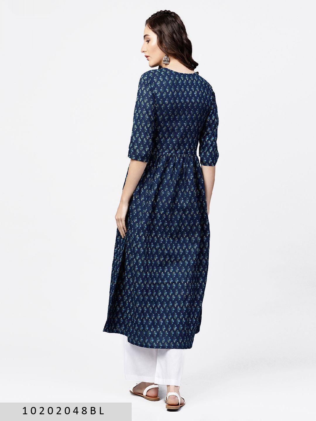 women-blue-cotton-kurta-and-palazzos--10202048BL, Women Indian Ethnic Clothing, Cotton Kurta Set