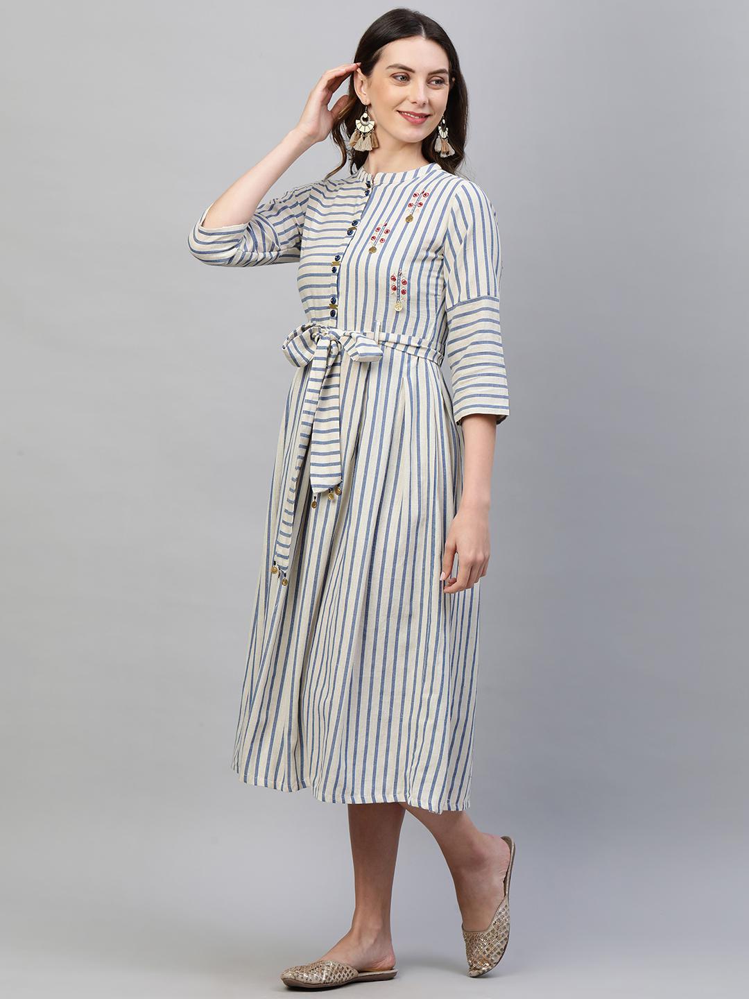 woven-striped-a-line-maxi-dress-with-a-fabric-belt-10304018BG, Women Clothing, Cotton Dress