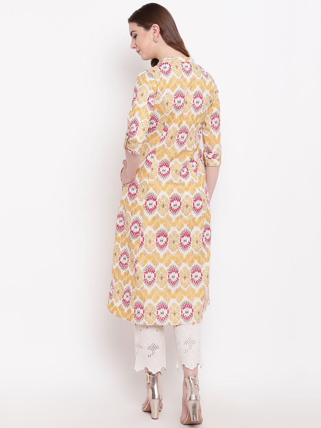 yellow-a-line-khadi-kurta-10001007YL, Women Indian Ethnic Clothing, Cotton Kurta