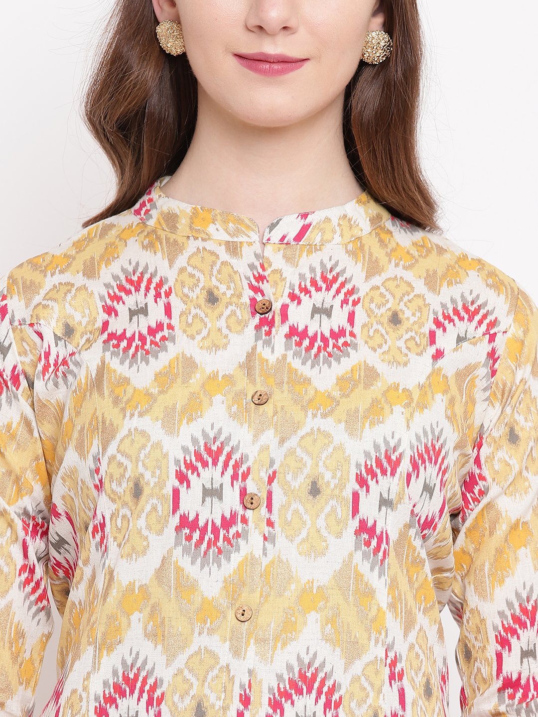 yellow-a-line-khadi-kurta-10001007YL, Women Indian Ethnic Clothing, Cotton Kurta