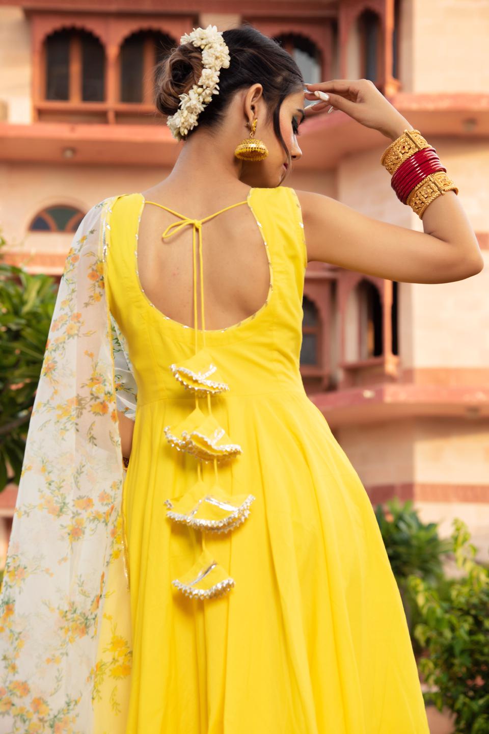 yellow-berry-cotton-anarkali-set-11403068YL, Women Indian Ethnic Clothing, Cotton Kurta Set Dupatta