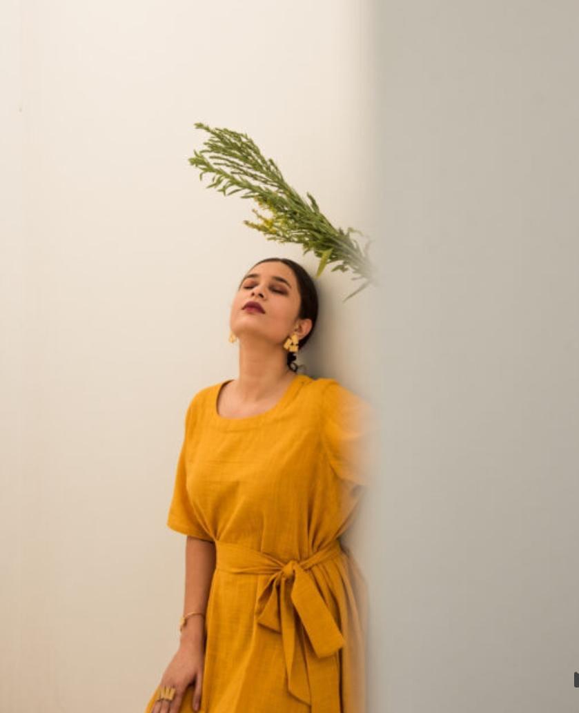 yellow-midi-dress-11604047YL, Women Clothing, Cotton Dress