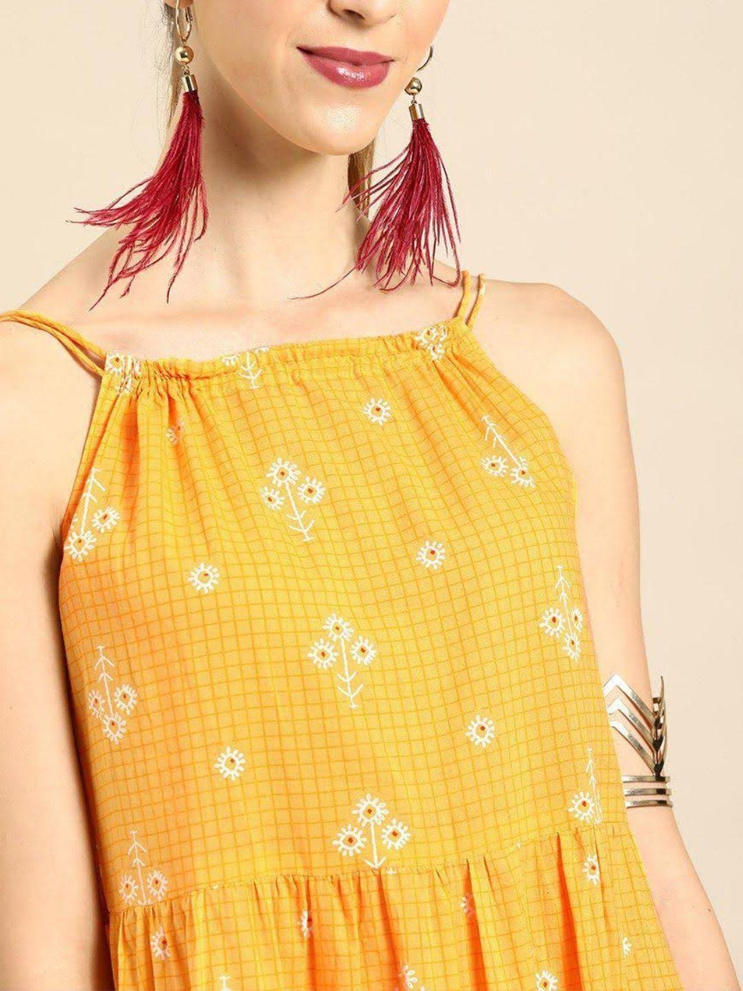 yellow-printed-maxi-dress-10204104YL, Women Clothing, Cotton Dress