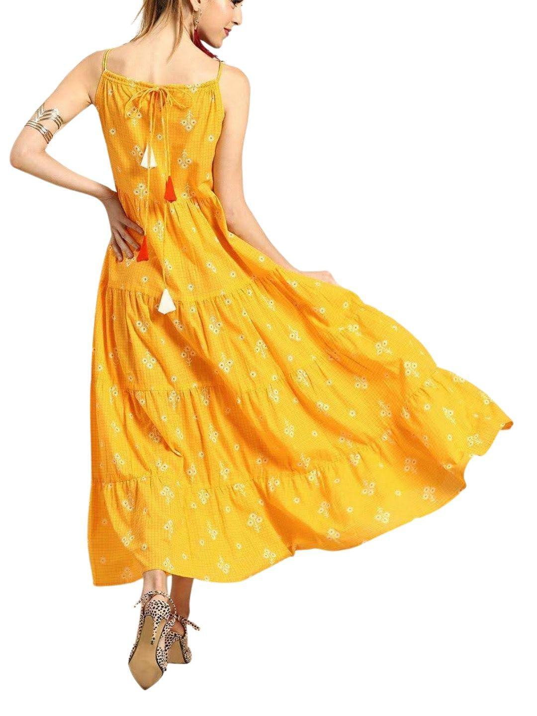 yellow-printed-maxi-dress-10204104YL, Women Clothing, Cotton Dress