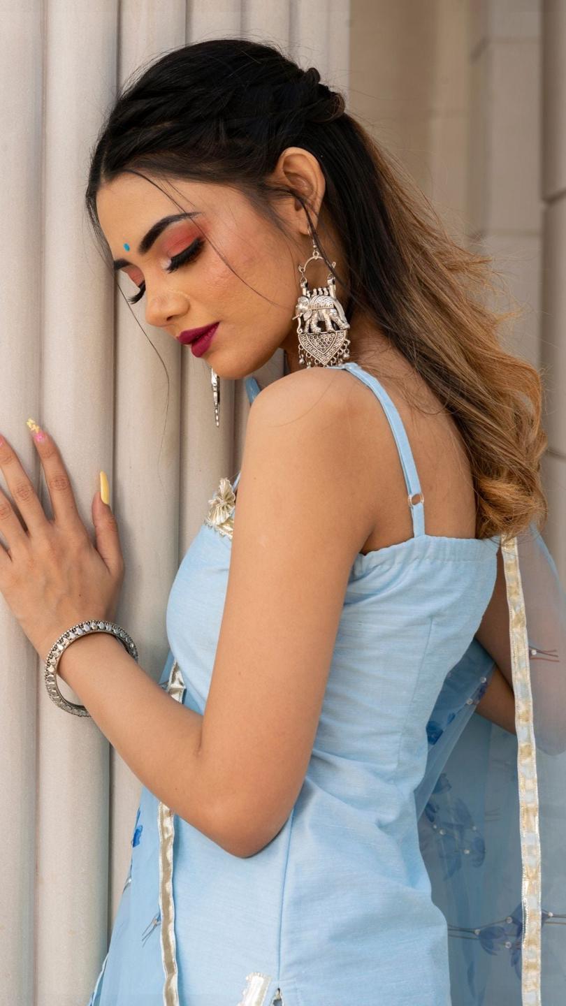 zaara-blue-suit-set-11403072BL, Women Indian Ethnic Clothing, Cotton Silk Kurta Set Dupatta