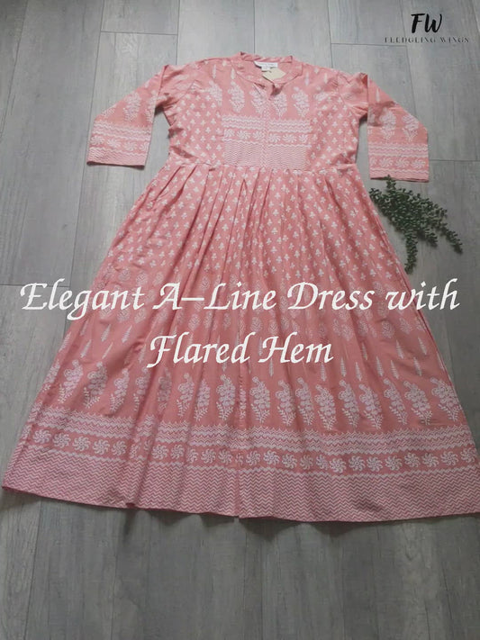 Pink A-Line Printed Cotton Dress
