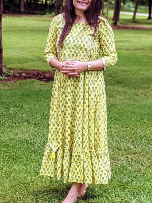 Lemon Yellow Embroidered Maxi Dress