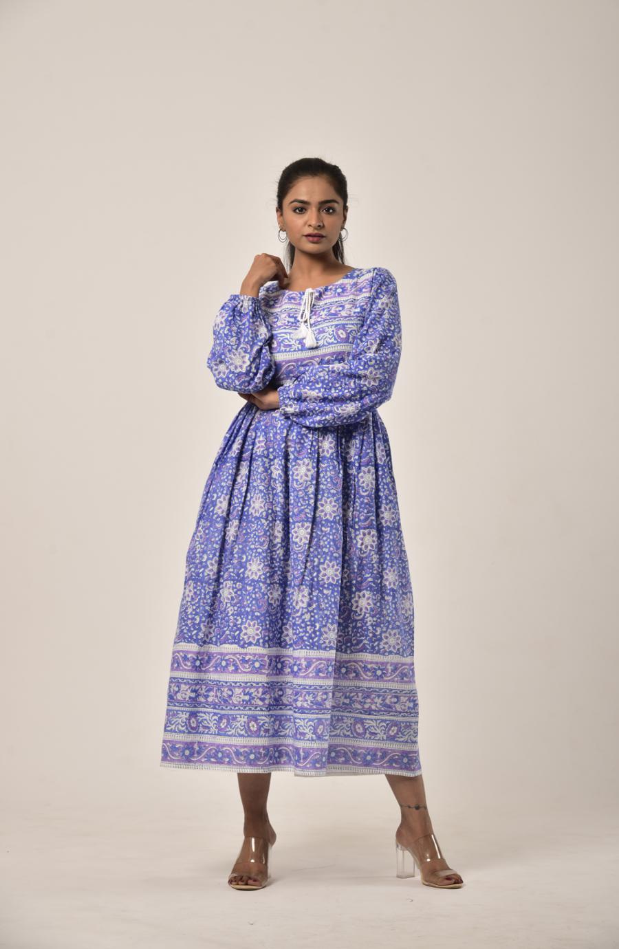 Cobalt Blue Block Print Long Dress