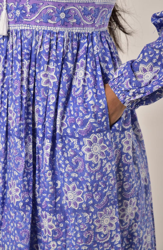 Cobalt Blue Block Print Long Dress