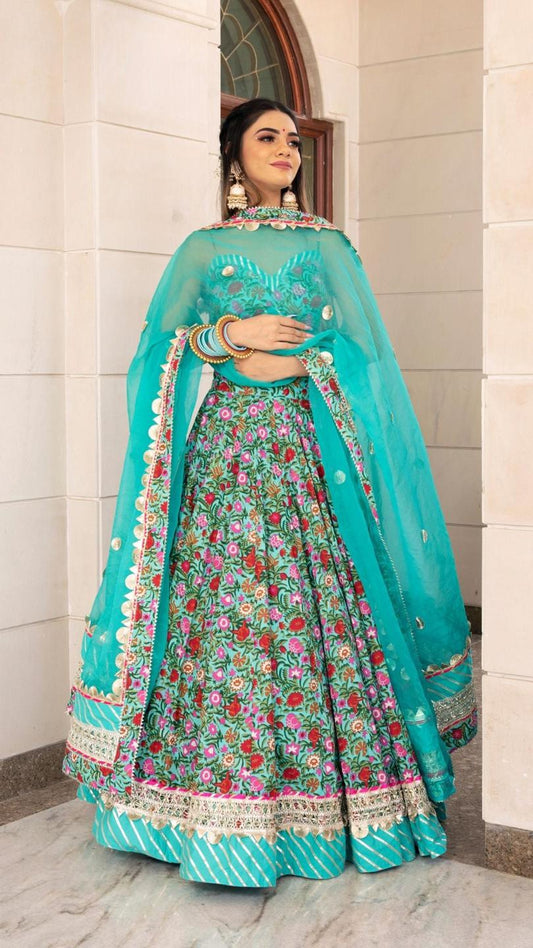 aasma-hand-block-print-lehenga-set-11423039GR, Women Indian Ethnic Clothing, Cotton Lehenga Choli