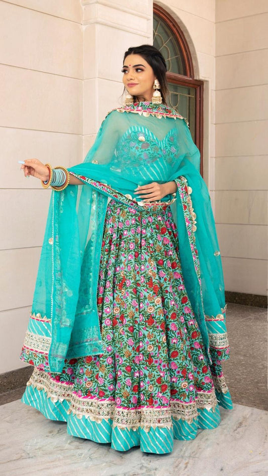 aasma-hand-block-print-lehenga-set-11423039GR, Women Indian Ethnic Clothing, Cotton Lehenga Choli
