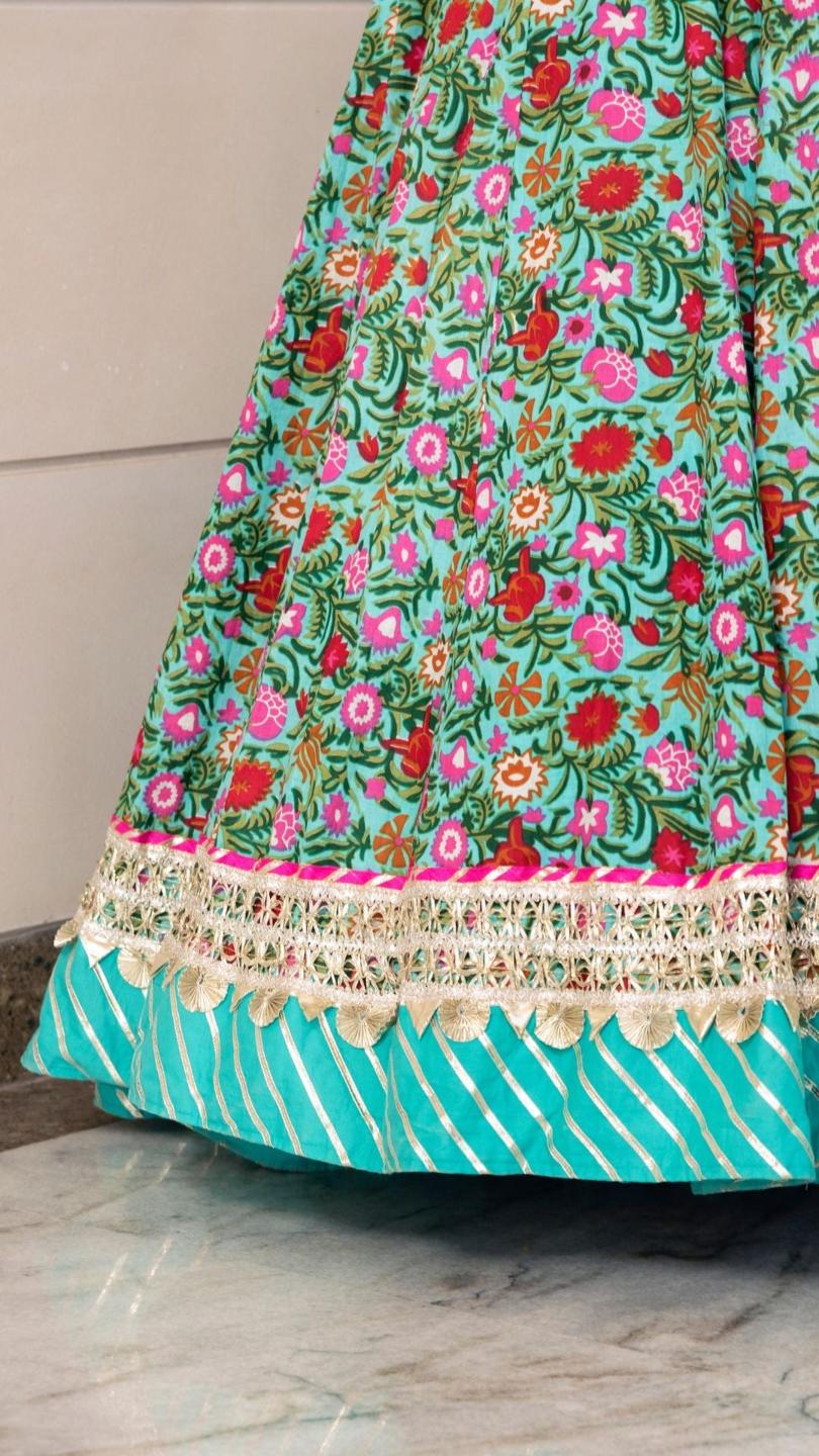 aasma-hand-block-print-lehenga-set-11423039GR, Women Indian Ethnic Clothing, Cotton Lehenga Choli