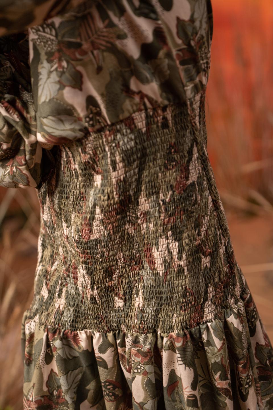afro-olive-jungle-midi-dress-11804023GR, Women Clothing, Rayon Dress