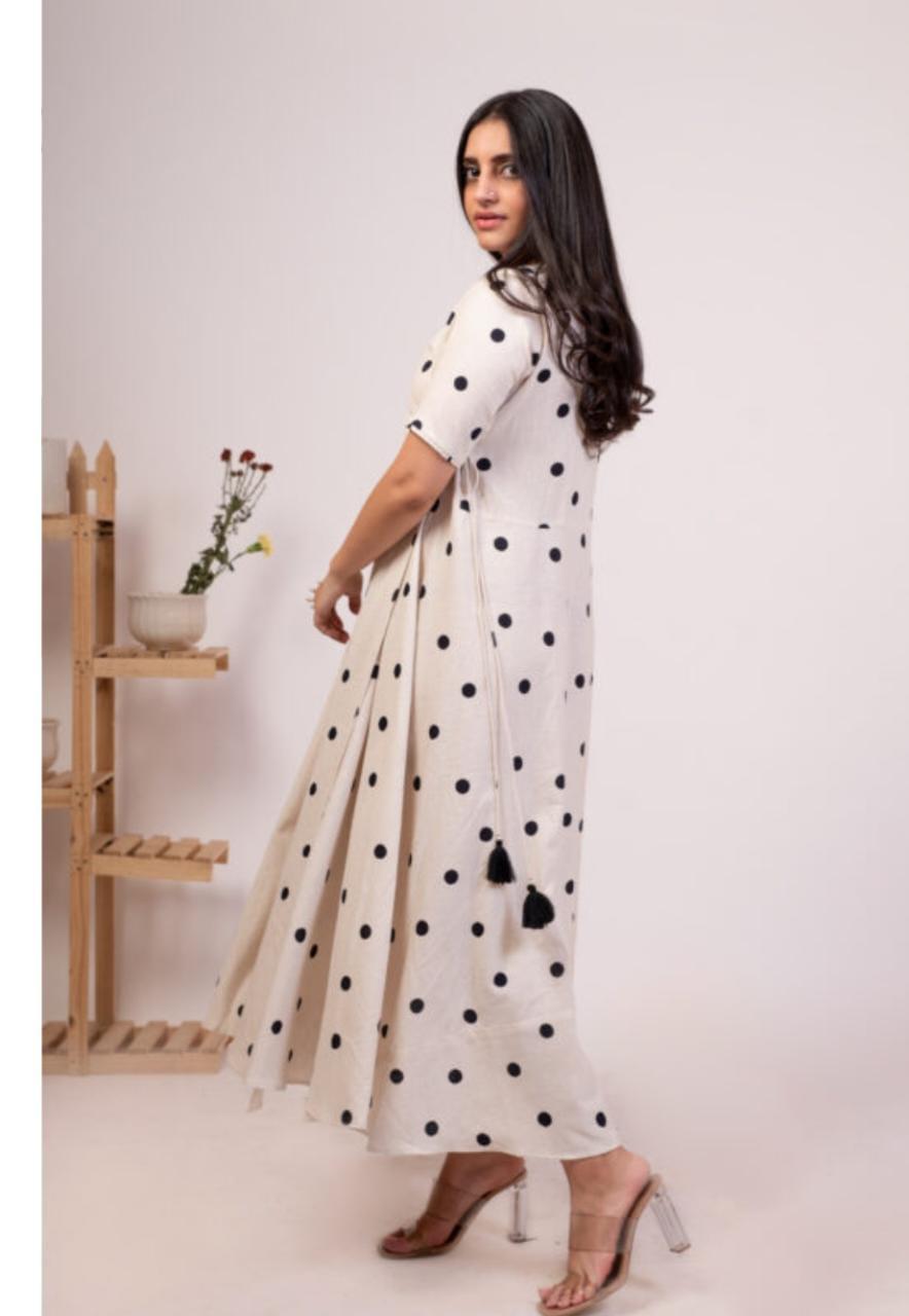 anarkali-polka-dots-dress-11604033WH, Women Clothing, Cotton Dress