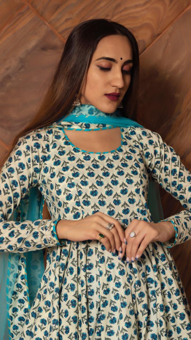 Anokhi Cotton Hand Block Print Anarkali Set online in USA | Free Shipping , Easy Returns