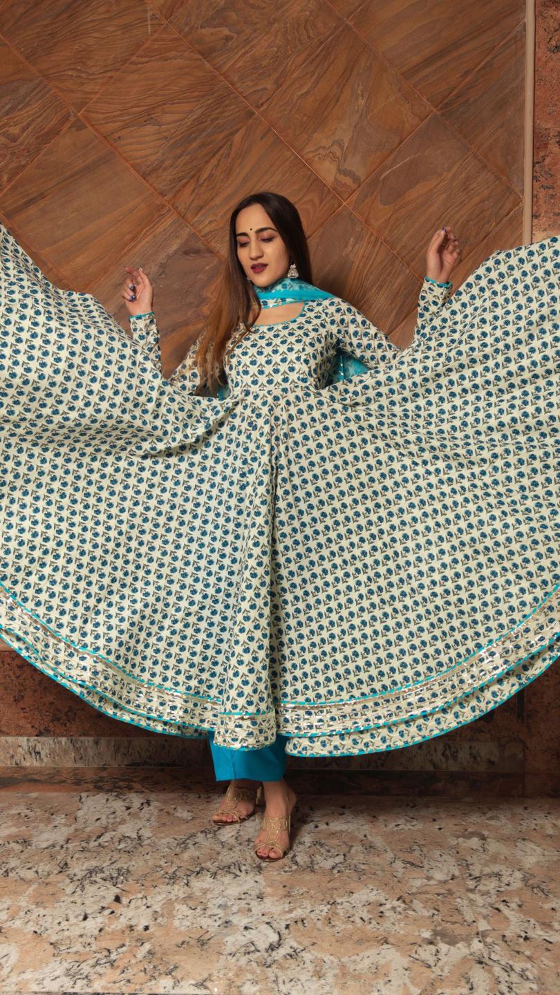 Anokhi Cotton Hand Block Print Anarkali Set