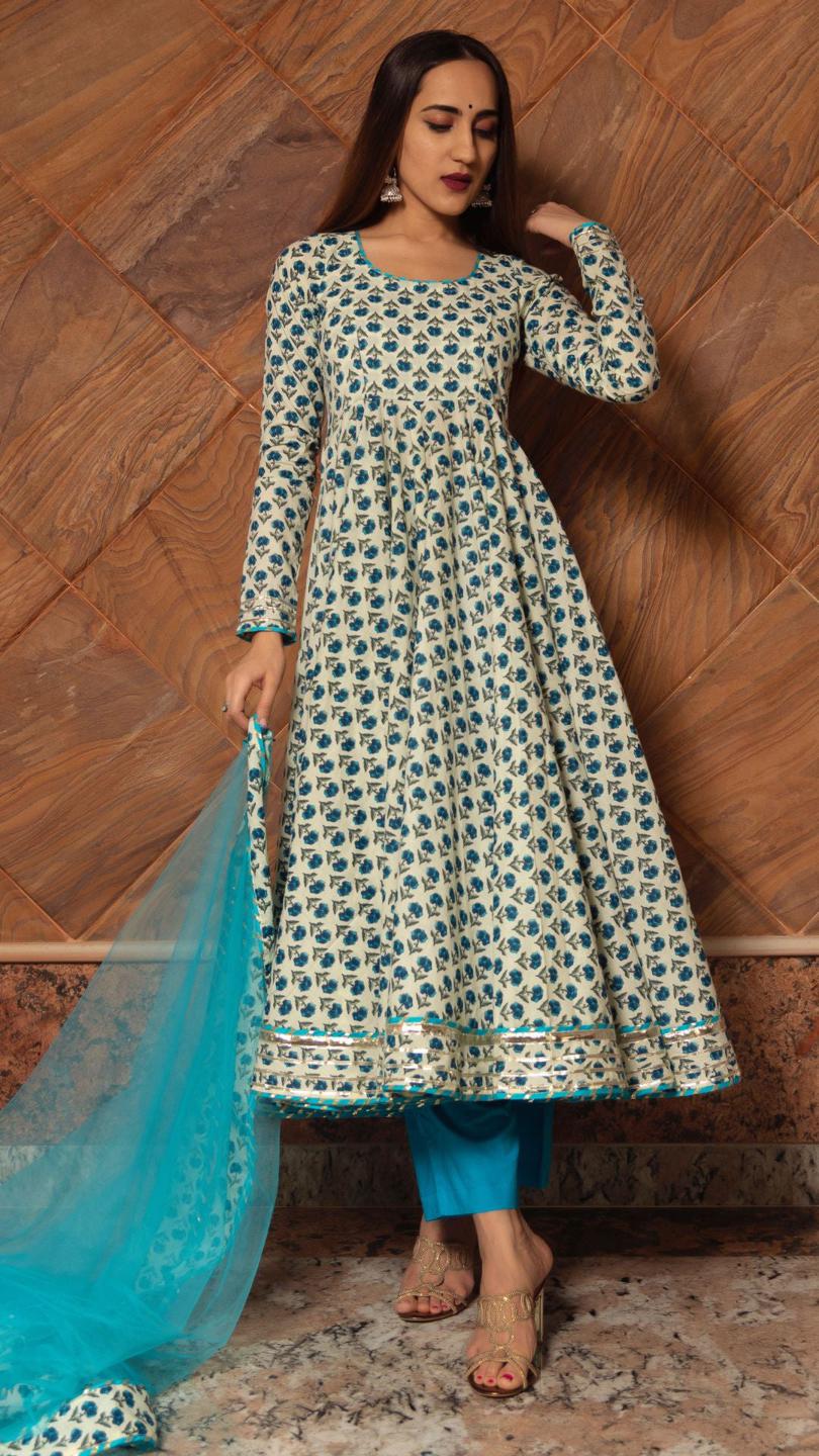 Buy Pomcha Jaipur Bandhej Yellow Cotton Anarkali Set Online at Best Price |  Distacart