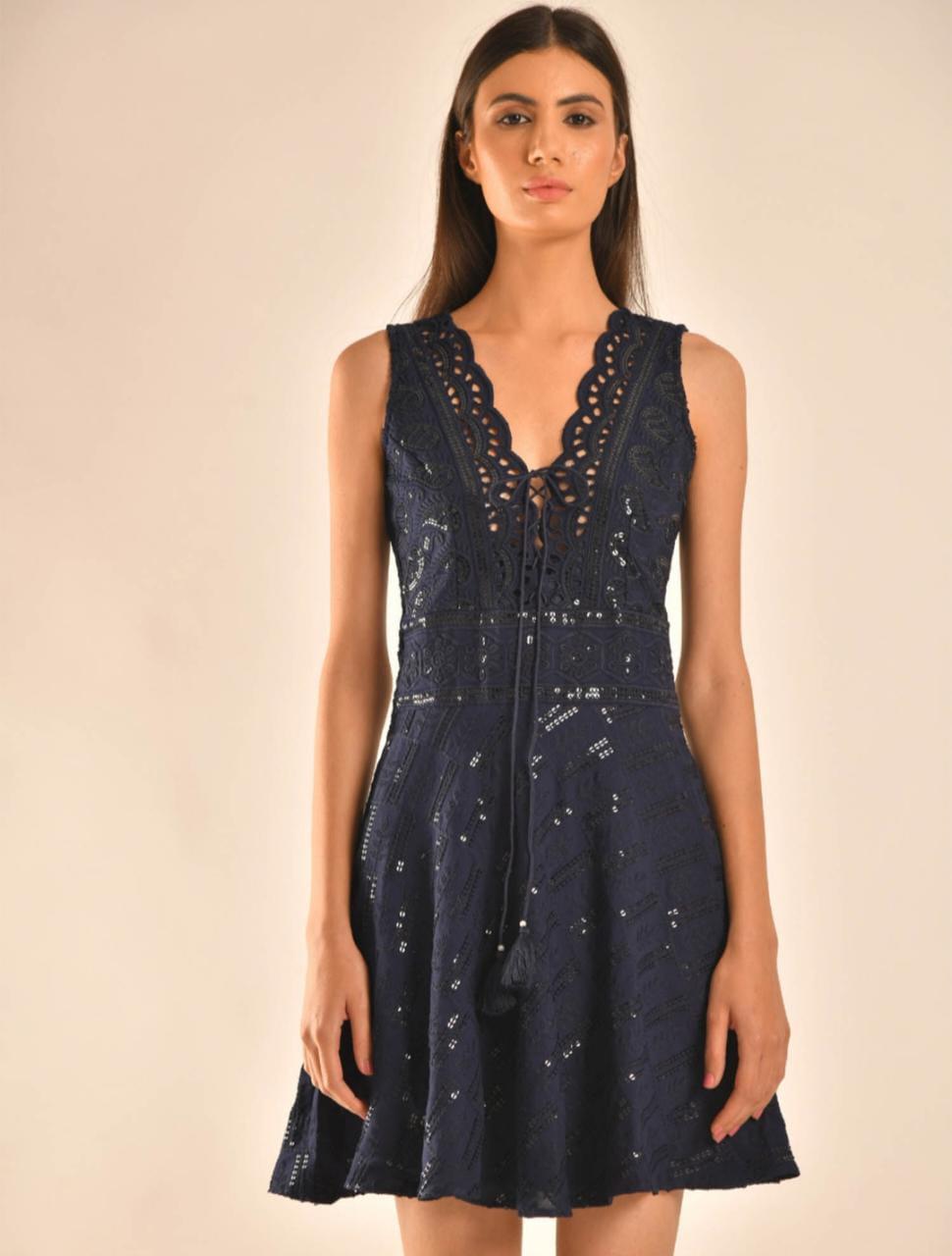 australian-blue-chikankari-dress-11604051BL, Women Clothing, Chikankari Dress