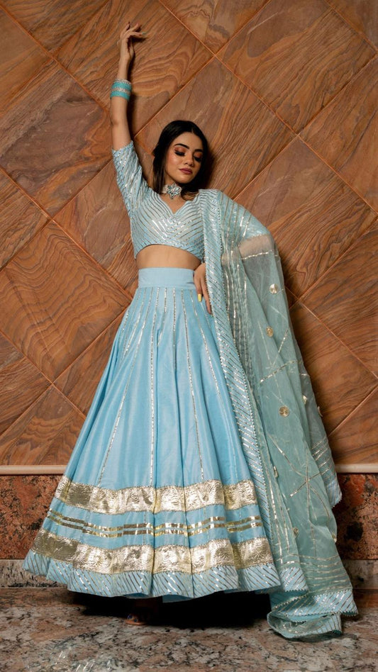 ayesha-blue-cotton-silk-lehenga-set-11423036BL, Women Indian Ethnic Clothing, Cotton Silk Lehenga Choli