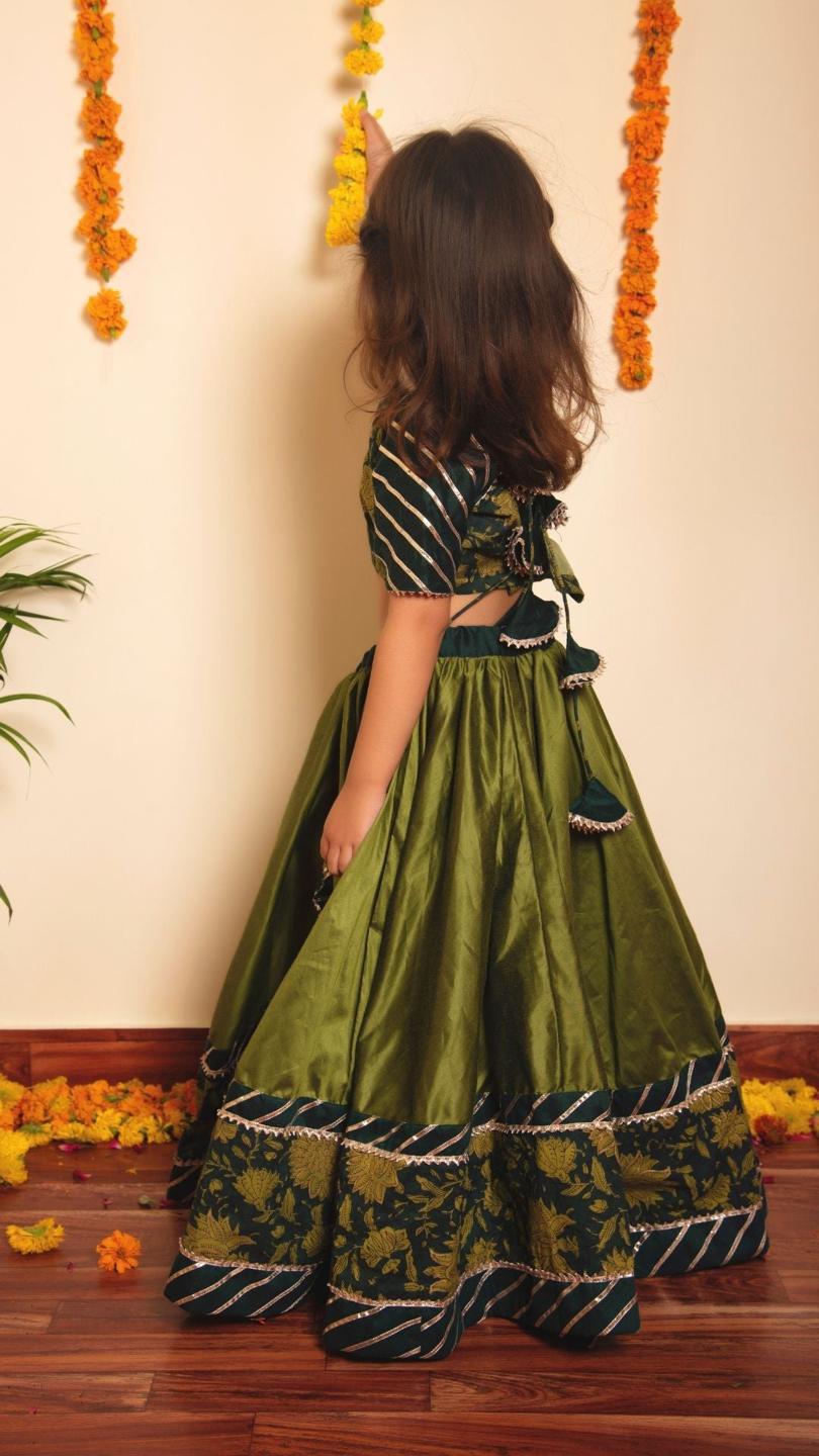 Buy Peach Embroidery Green Booti Net Lehenga with Choli Boti Net Dupatta  for Girls Online