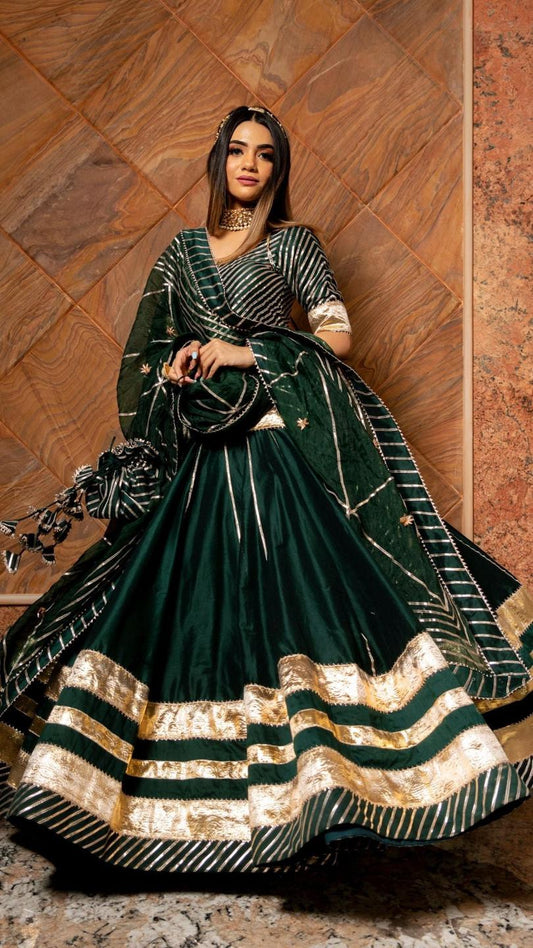 baisa-dark-green-cotton-silk-lehenga-set-11423037GR, Women Indian Ethnic Clothing, Cotton Silk Lehenga Choli