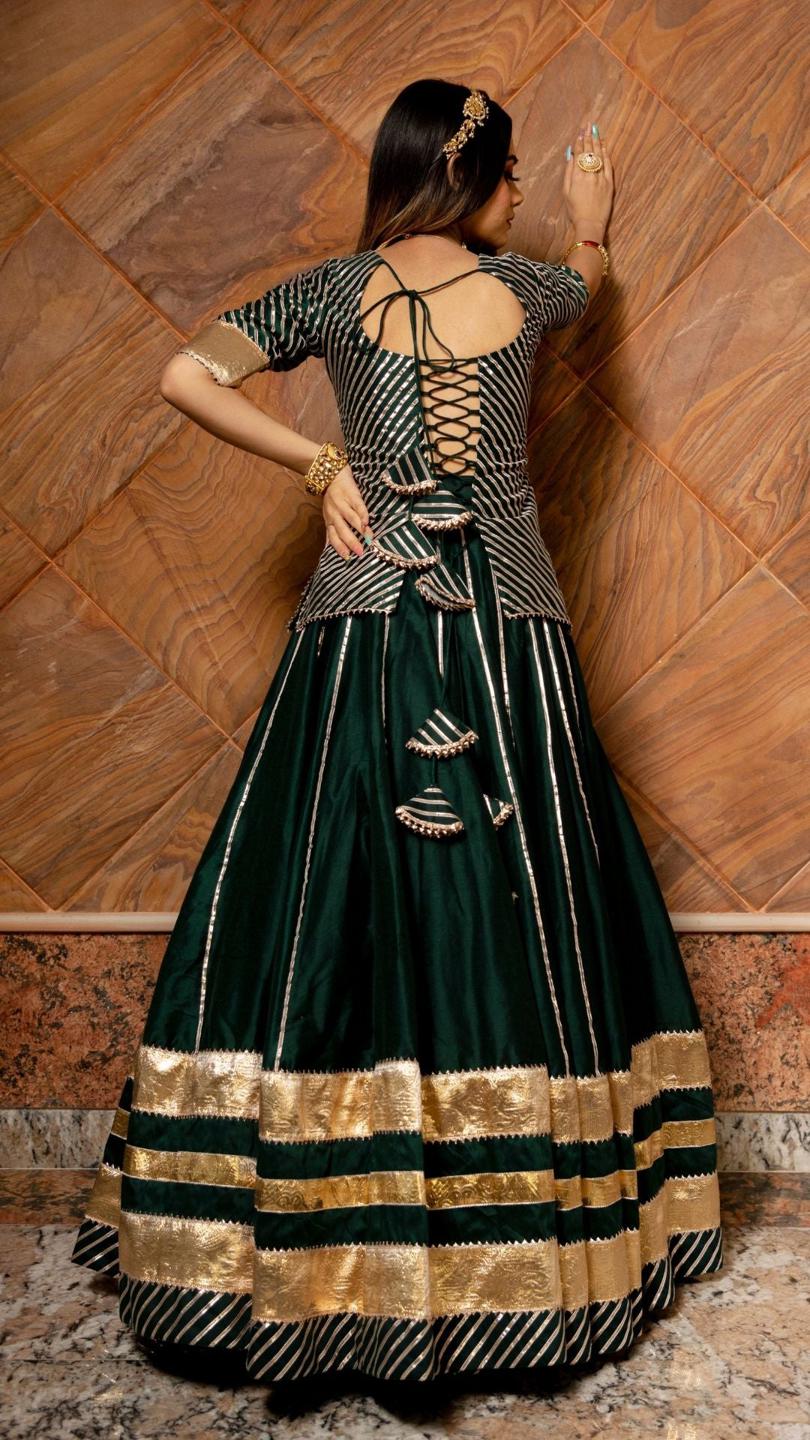 baisa-dark-green-cotton-silk-lehenga-set-11423037GR, Women Indian Ethnic Clothing, Cotton Silk Lehenga Choli